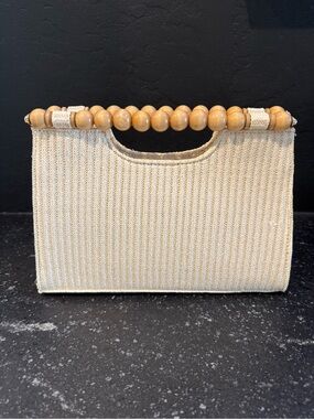 Beaded Handle Raffia Tote Bag in Cream